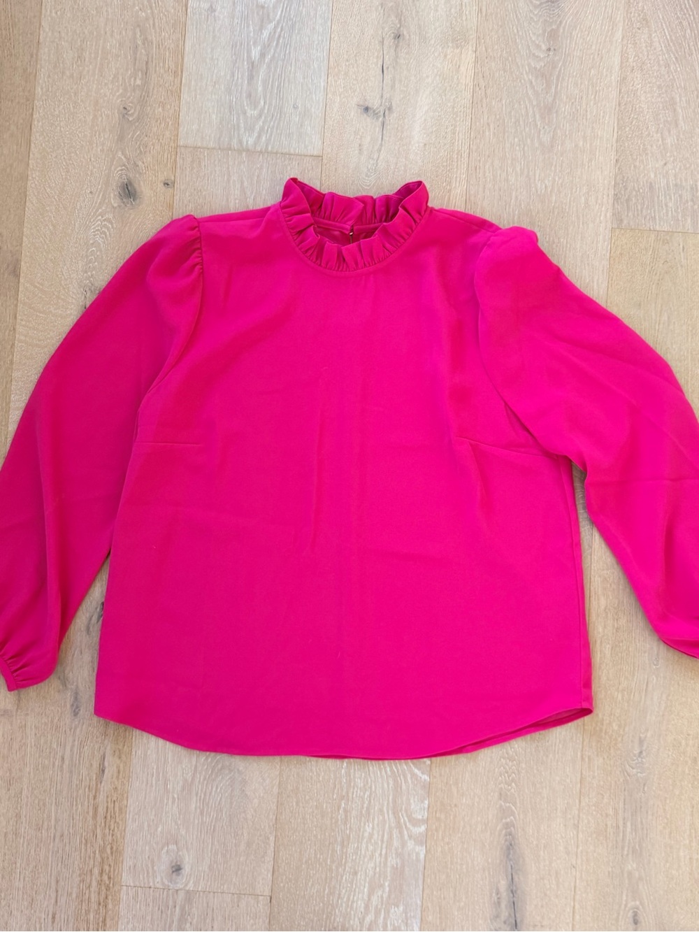 J. Crew Bright Fuchsia Ruffle Neck Long Sleeve Blouse